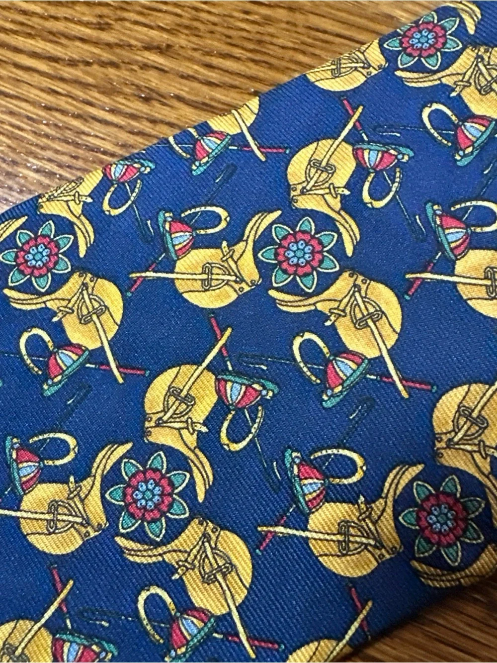 Vintage 90s Brooks Brothers Makers Silk Tie Swords Medieval